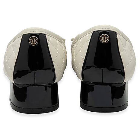 Lotus Rush Quilted Two-Tone Cap Toe Ballet Pumps With Block Heel (Size 4) - Cream & Black