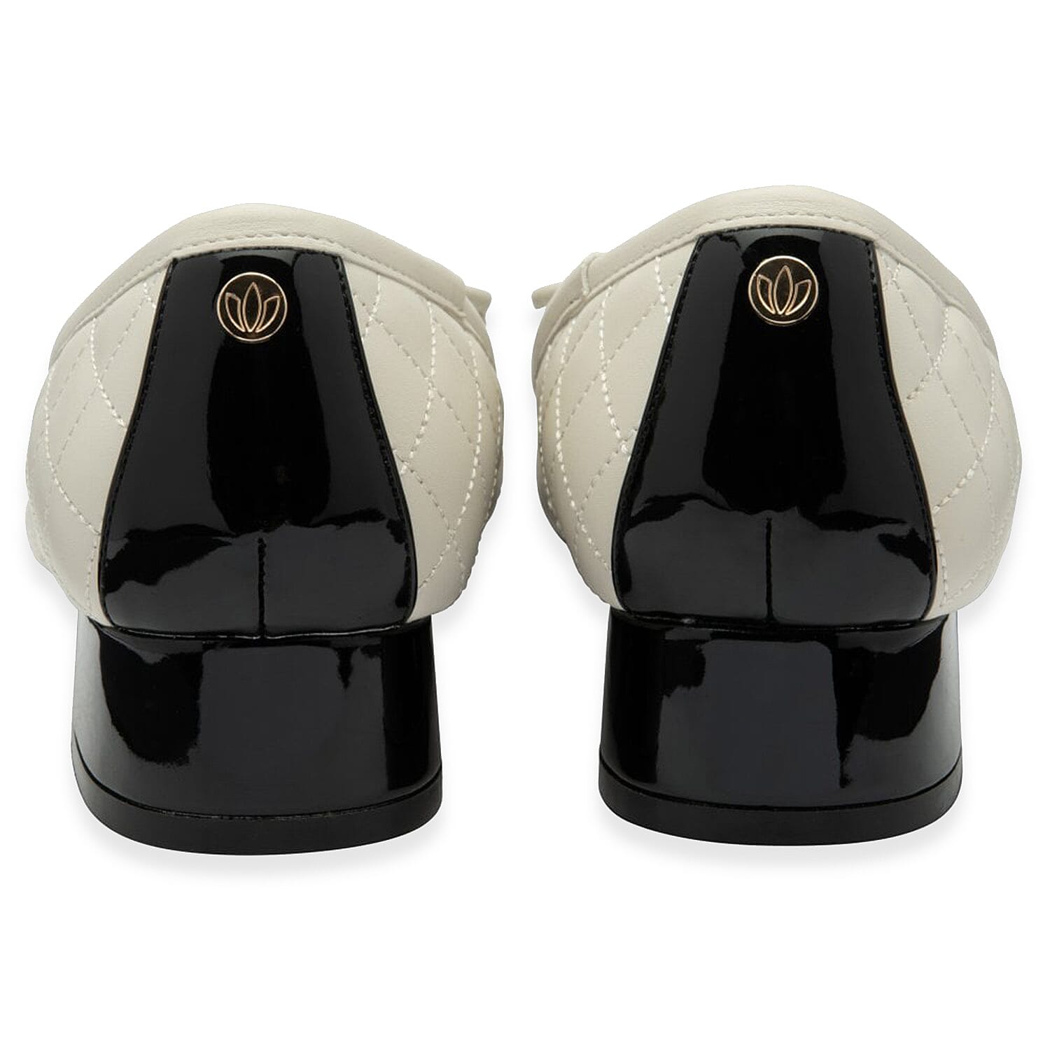 Lotus Rush Quilted Two-Tone Cap Toe Ballet Pumps With Block Heel (Size 6) - Cream & Black