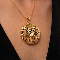 Designer Inspired Close Out - 9K Yellow Gold Enamelled Panther Pendant