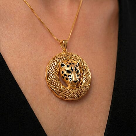 Biggest Designer Inspired Close Out -  9K Yellow Gold Enamelled Panther Pendant