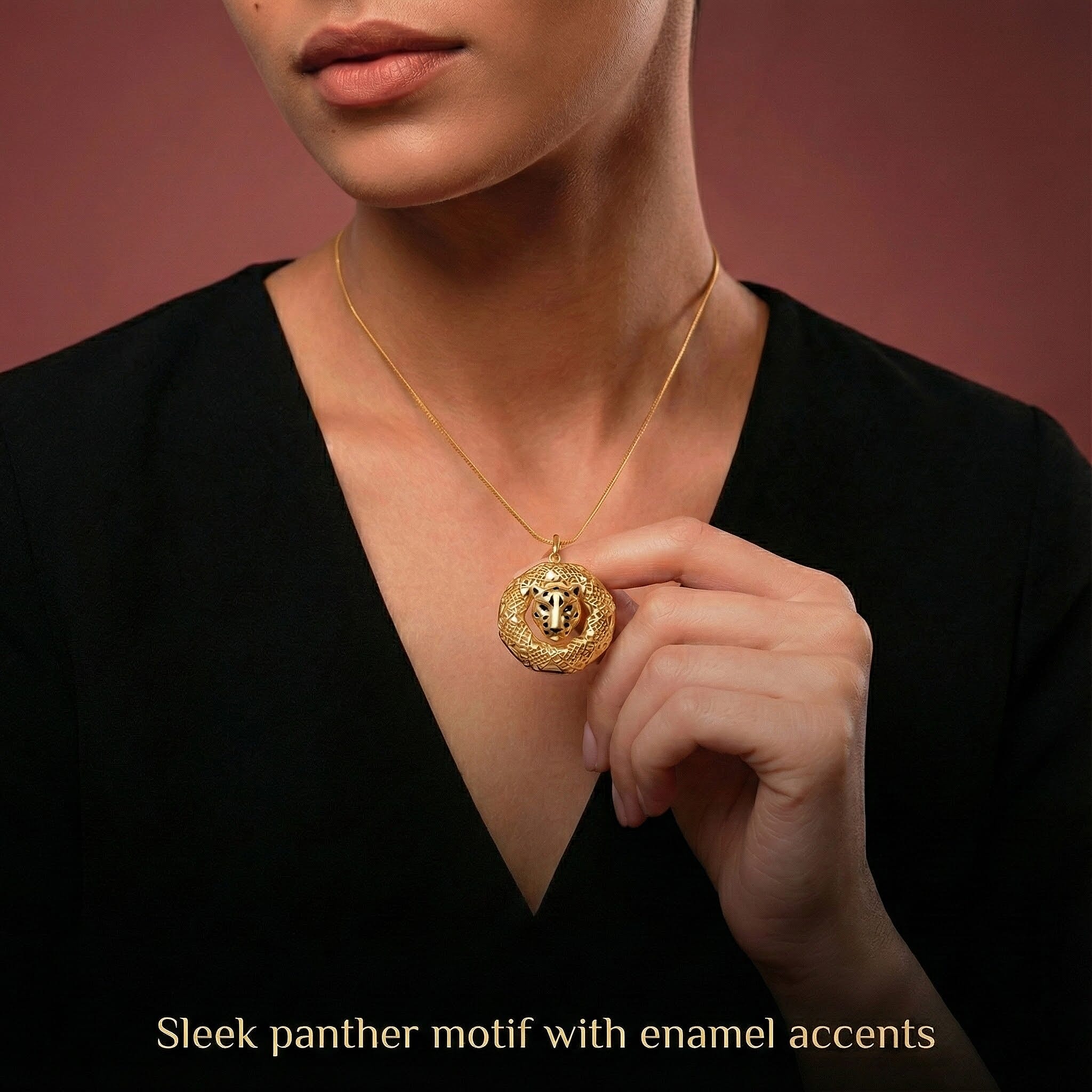 Biggest Designer Inspired Close Out - 9K Yellow Gold Enamelled Panther Pendant