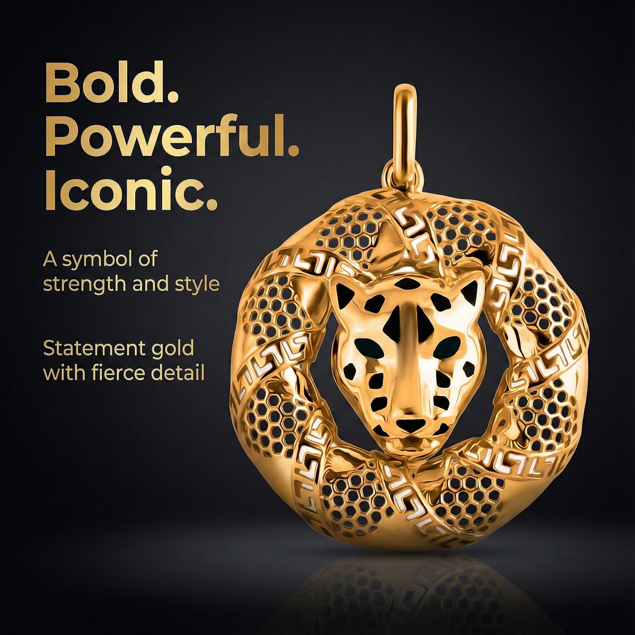 Biggest Designer Inspired Close Out - 9K Yellow Gold Enamelled Panther Pendant