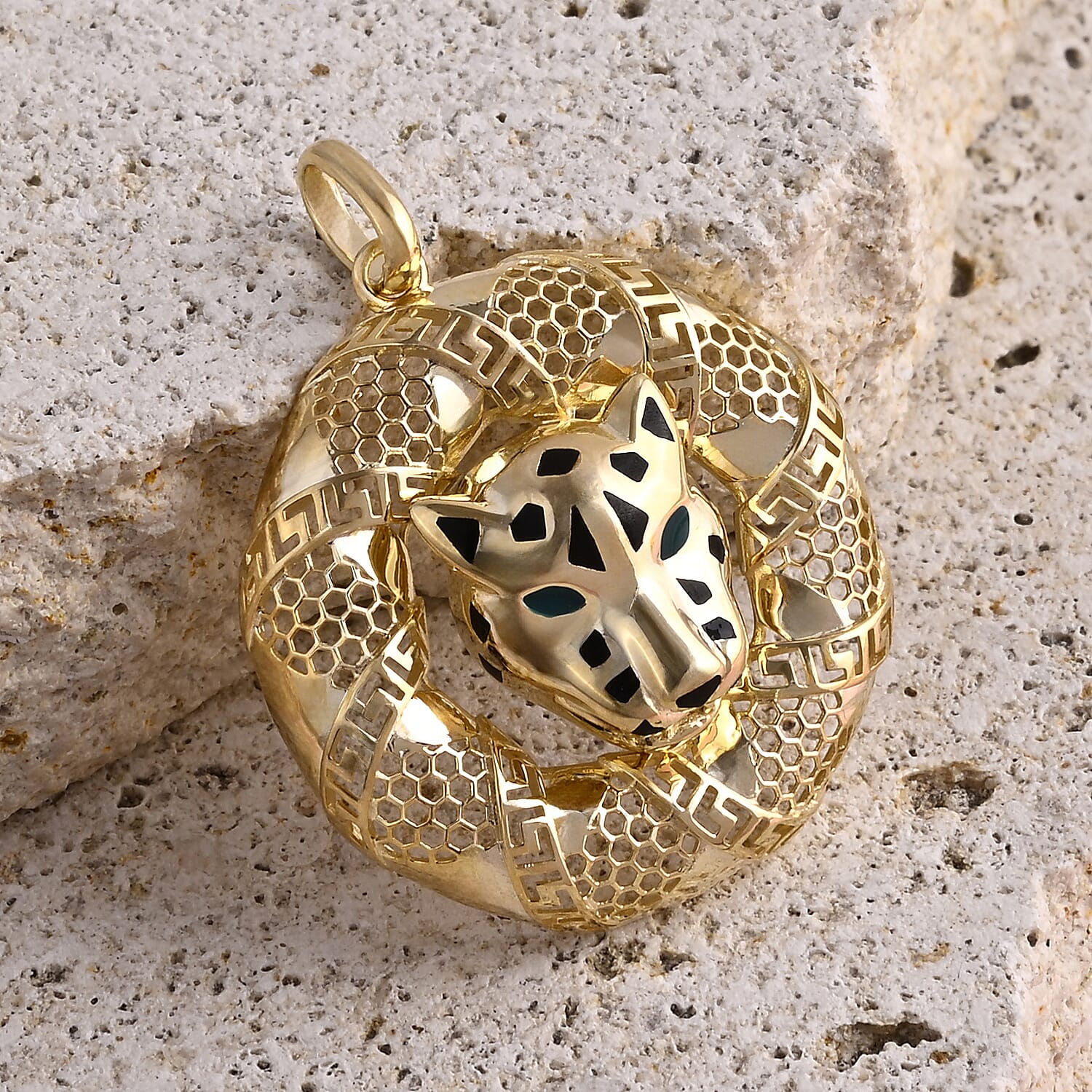 Biggest Designer Inspired Close Out - 9K Yellow Gold Enamelled Panther Pendant