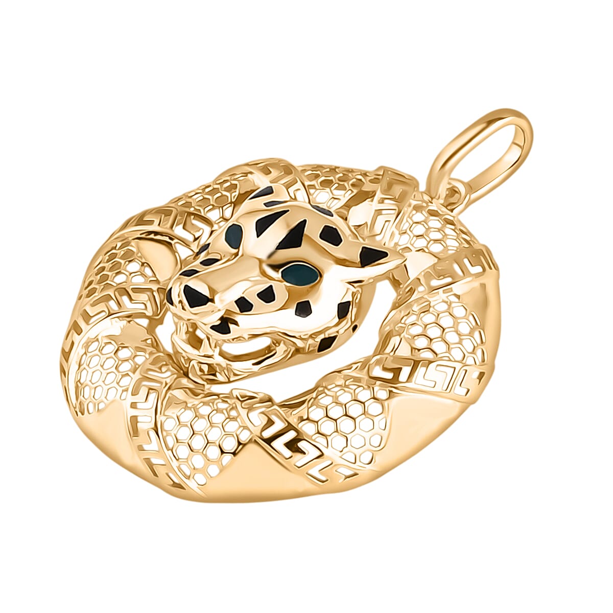 Biggest Designer Inspired Close Out - 9K Yellow Gold Enamelled Panther Pendant