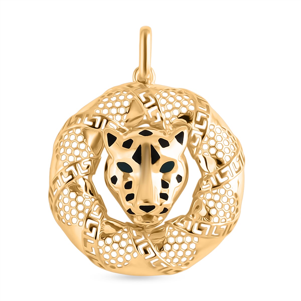 Biggest Designer Inspired Close Out -  9K Yellow Gold Enamelled Panther Pendant