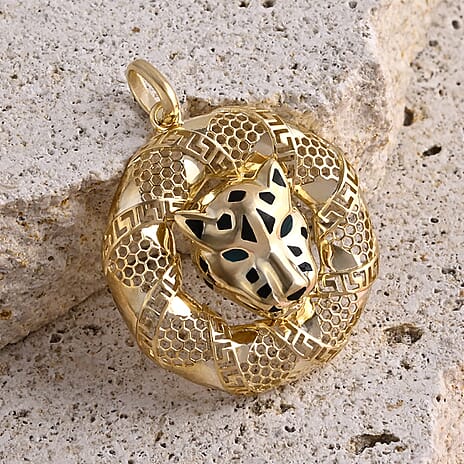 Biggest Designer Inspired Close Out -  9K Yellow Gold Enamelled Panther Pendant