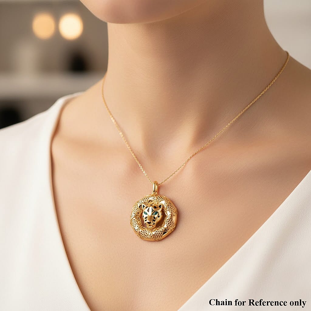 Biggest Designer Inspired Close Out -  9K Yellow Gold Enamelled Panther Pendant