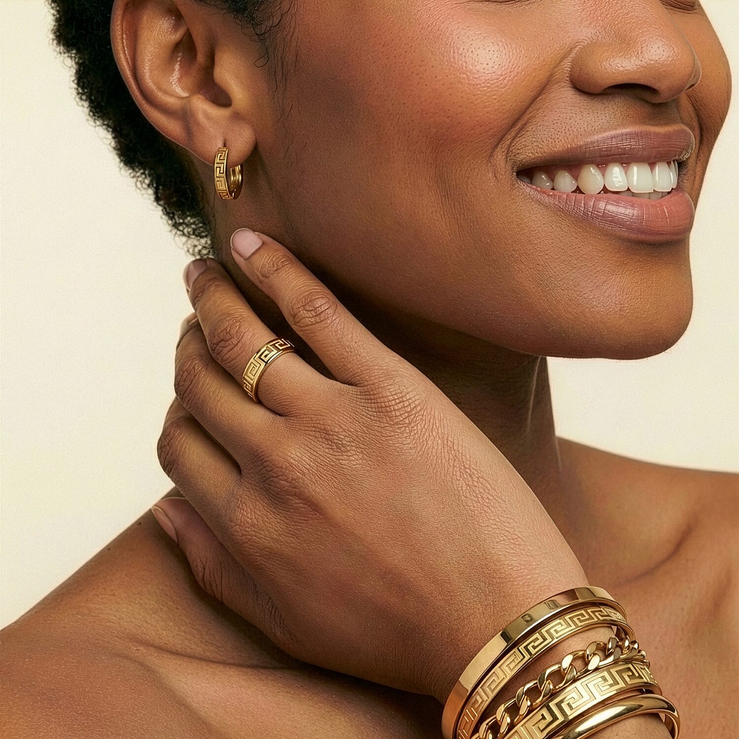 Close Out Deal - 9K Yellow Gold Greek Key Hoop Earring with Clasp