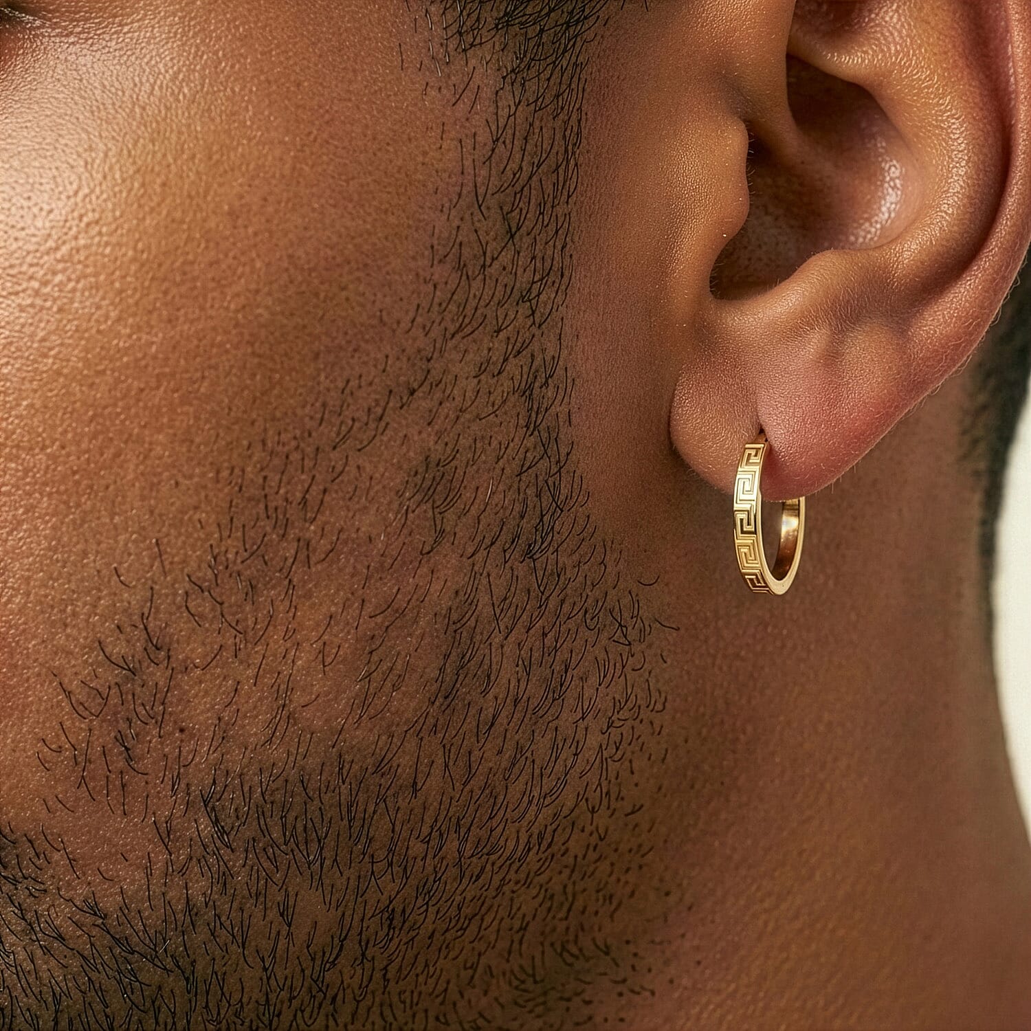 Close Out Deal - 9K Yellow Gold Greek Key Hoop Earring with Clasp