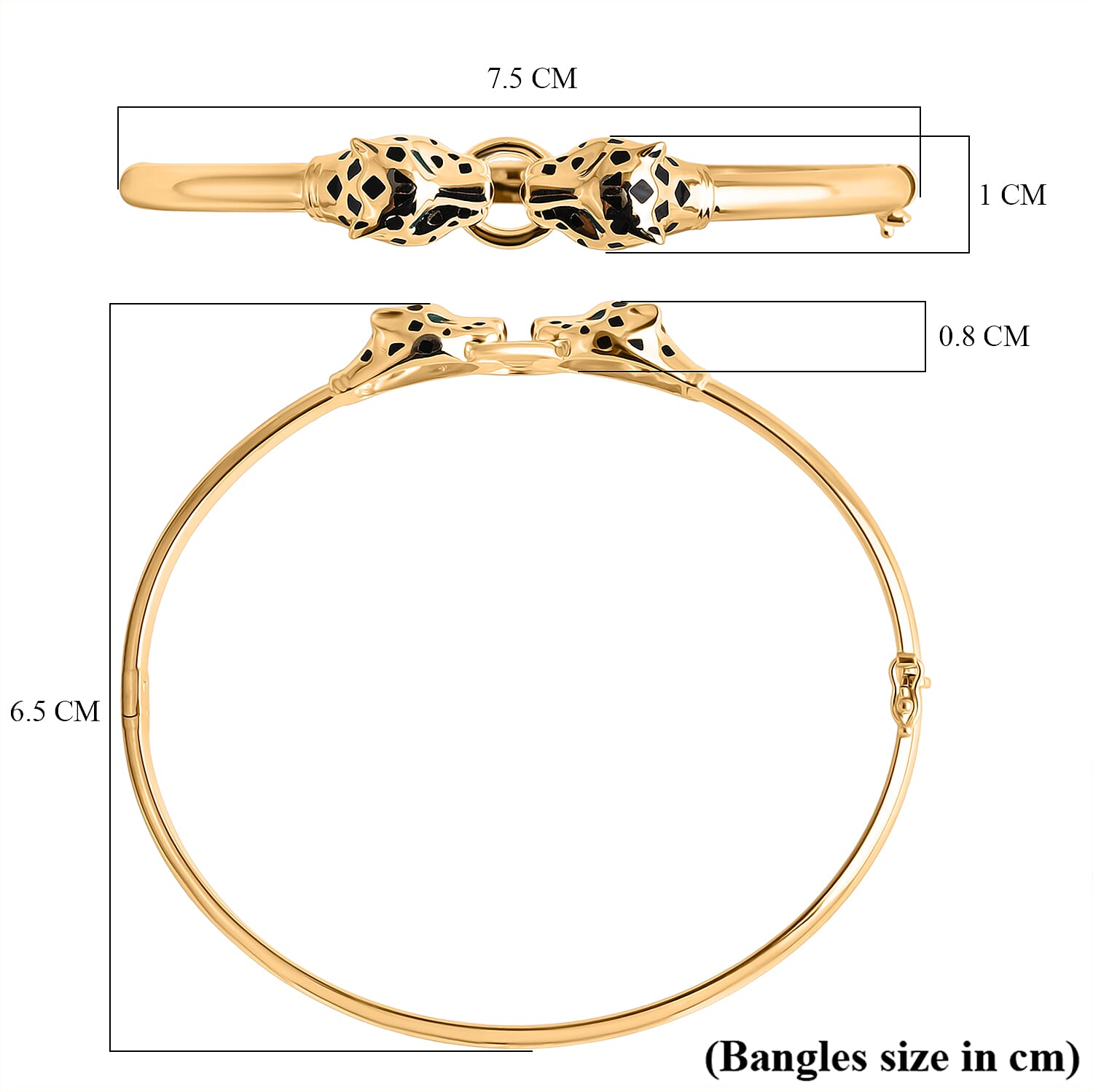 Biggest Designer Inspired Close Out - 9K Yellow Gold Enameled Panther Bangle (Size 7.5), Gold Wt. 8.50 Gms.