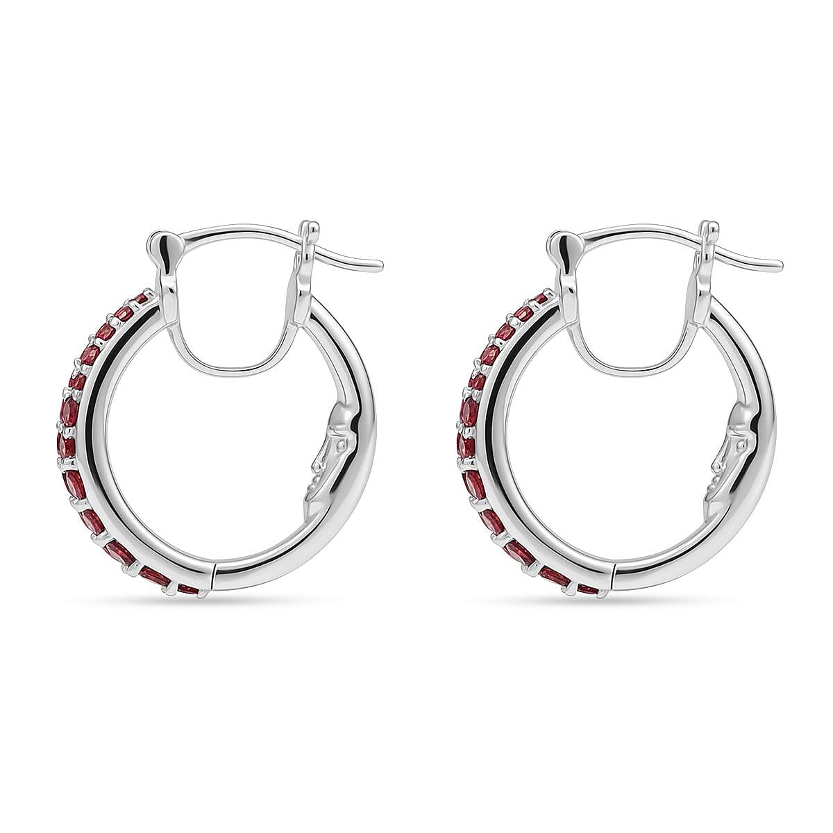 GP- Italian Garden Collection Orissa Rose Garnet, Blue Sapphire Full Hoop Earring in Rhodium Overlay Sterling Silver 2.36 Ct, Silver Wt. 7.53 Gms.
