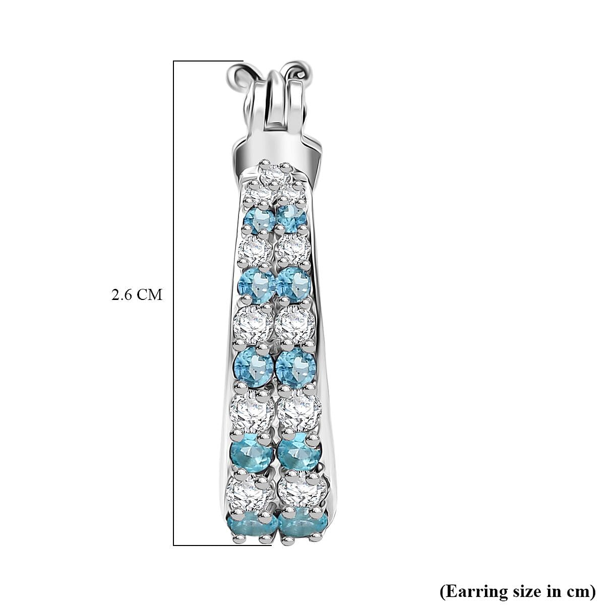 GP - Italian Garden Collection White Zircon & Blue Sapphire Full Hoop Earring in Rhodium Overlay Sterling Silver 2.13 Ct, Silver Wt. 7.42 Gms.