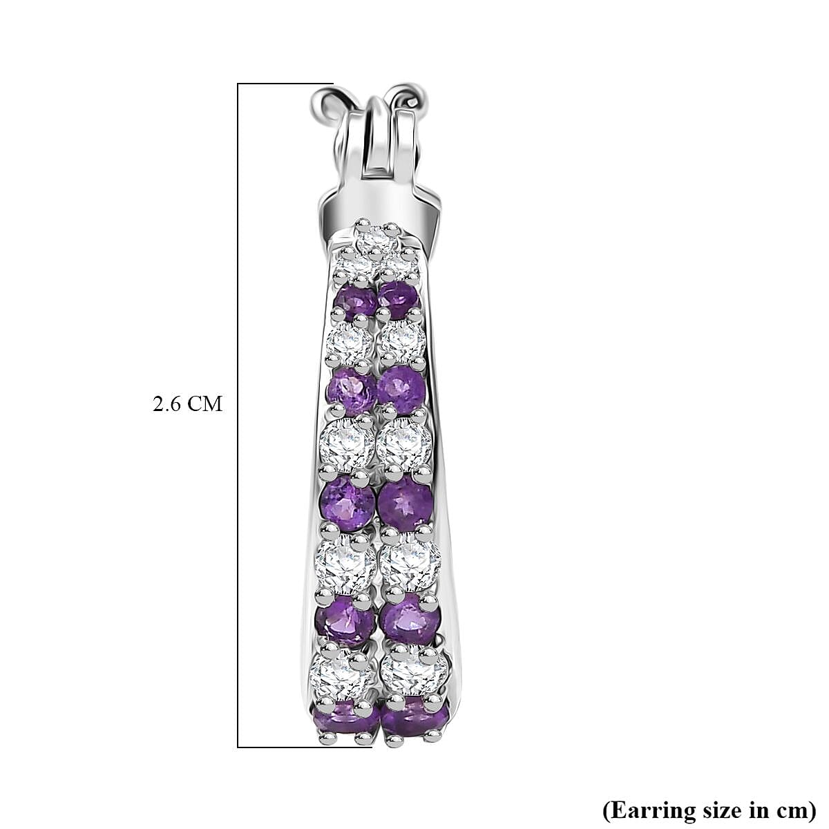 GP - Italian Garden Collection African Amethyst, Blue Sapphire & White Zircon Full Hoop Earring in Rhodium Overlay Sterling Silver 2.34 Ct, Silver Wt. 7.62 Gms.