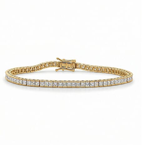 Luxuriant SGL Certified Princess Cut Lab Grown Diamond (VS-EF) Bracelet (Size - 7.50) in 18K Vermeil Yellow Gold Plated Sterling Silver 5.02 Ct, Silver Wt. 11.47 Gms.