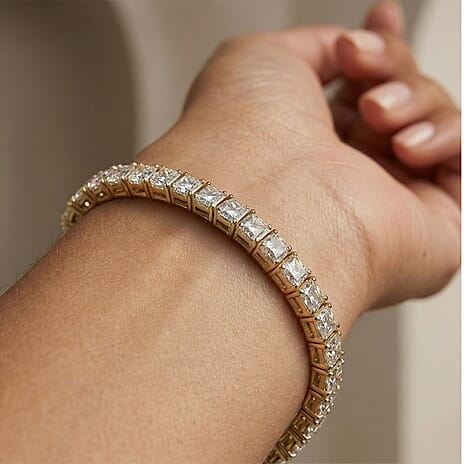 Luxuriant SGL Certified Princess Cut Lab Grown Diamond (VS-EF) Bracelet (Size - 7.50) in 18K Vermeil Yellow Gold Plated Sterling Silver 5.02 Ct, Silver Wt. 11.47 Gms.
