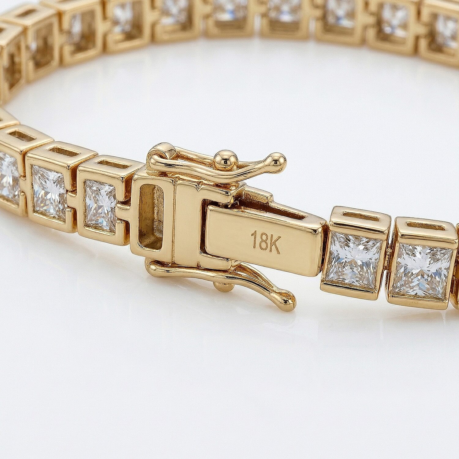 Luxuriant SGL Certified Princess Cut Lab Grown Diamond (VS-EF) Bracelet (Size - 7.50) in 18K Vermeil Yellow Gold Plated Sterling Silver 5.02 Ct, Silver Wt. 11.47 Gms.