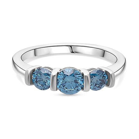 Luxuriant Lab Grown Blue Diamond (VS INTENSE BLUE) Ring in Rhodium Overlay Sterling Silver 1.00 Ct.
