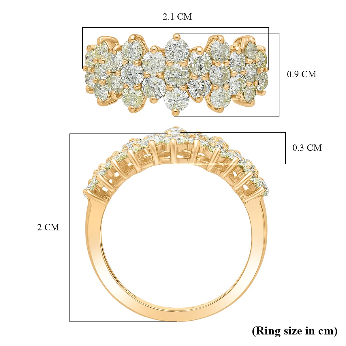 9K Yellow Gold I2-I3 Natural Yellow Diamond I2-I3 Ring, Gold Wt.2.81 Gms  1.488  Ct.