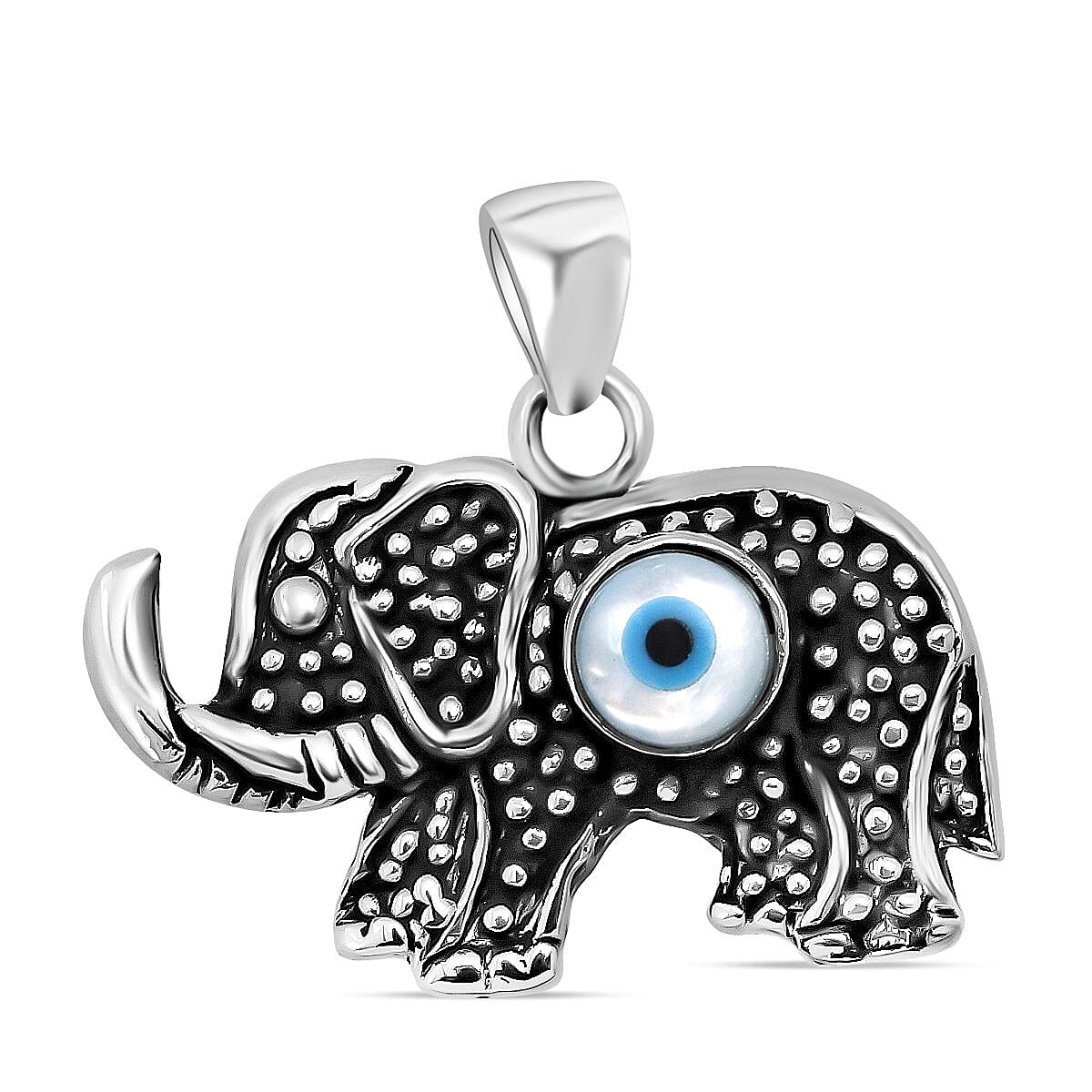 White Mother Of Pearl Oxisided Elephant Pendant Sterling Silver, Silver Wt. 5.60 Gms.