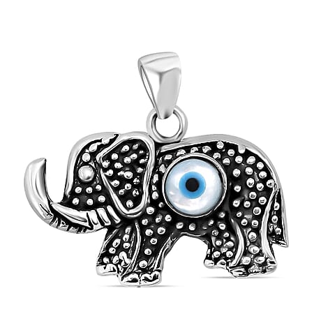 White Mother Of Pearl Oxisided Elephant Pendant Sterling Silver, Silver Wt. 5.60 Gms.