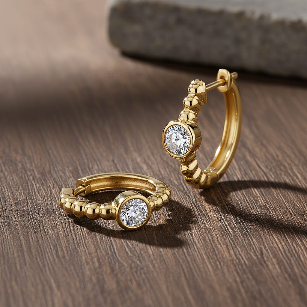 Luxuriant Lab Grown Diamond (VS-EF) Earring with Clasp in 18K Vermeil Yellow Gold Plated Sterling Silver 0.25 Ct.