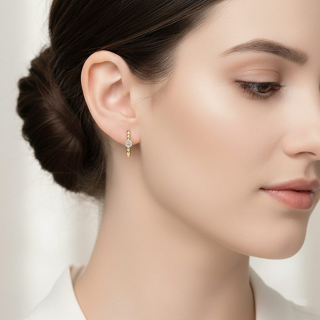 Luxuriant Lab Grown Diamond (VS-EF) Earring with Clasp in 18K Vermeil Yellow Gold Plated Sterling Silver 0.25 Ct.