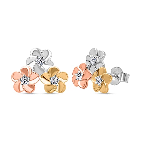 LUXURIANT Lab Grown Diamond Floral Earrings in 18K TriColour Plated Sterling Silver