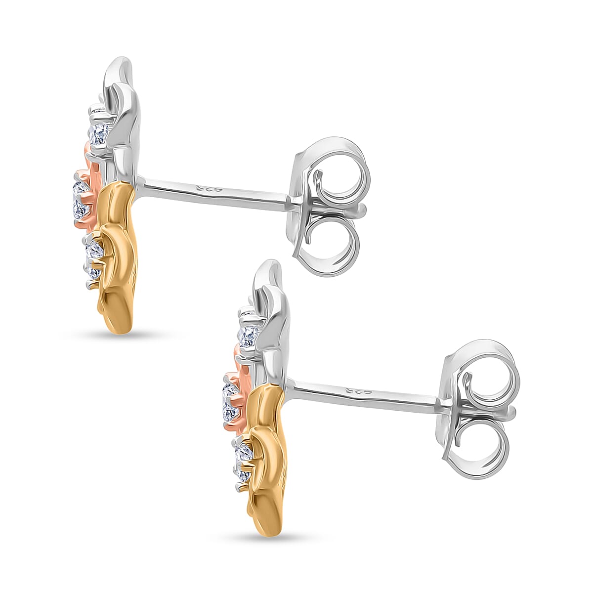 Luxuriant Lab Grown Diamond (SI-GH) Earring in Tri Colour Plated Sterling Silver 0.20 Ct.