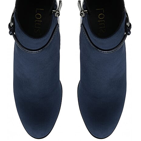 Lotus Ebony Block Heeled Ankle Boots (Size 6) - Navy