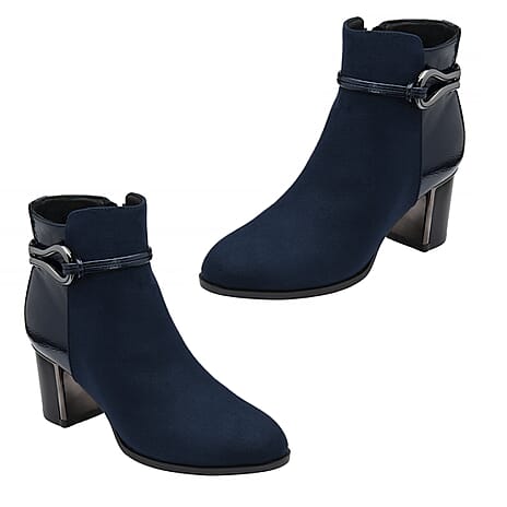 Lotus Ebony Block Heeled Ankle Boots (Size 8) - Navy