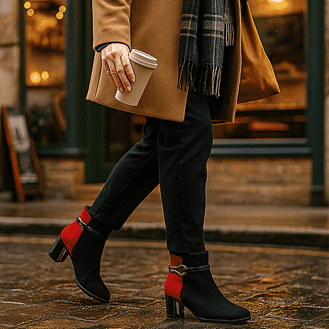 Lotus Ebony Block Heeled Ankle Boots (Size 3) - Red