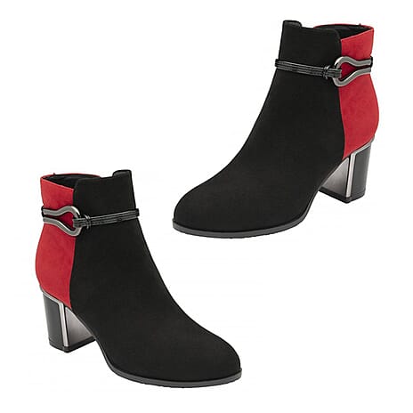 Lotus Ebony Block Heeled Ankle Boots (Size 8) - Red