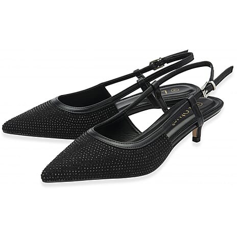 Lotus Bexley Slingback Pointed Toe Kitten Heel (Size 7) - Black
