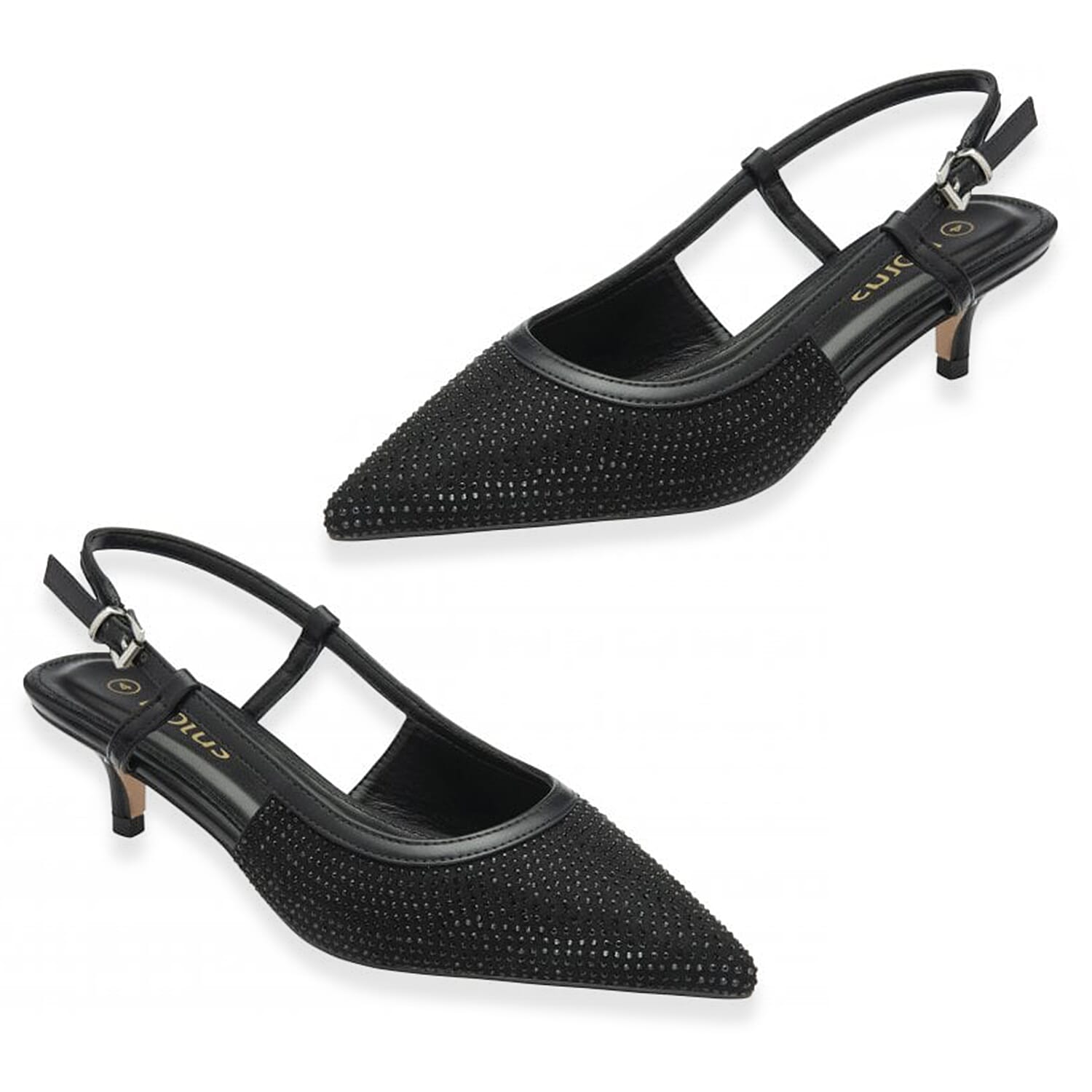 Lotus Bexley Slingback Pointed Toe Kitten Heel (Size 7) - Black
