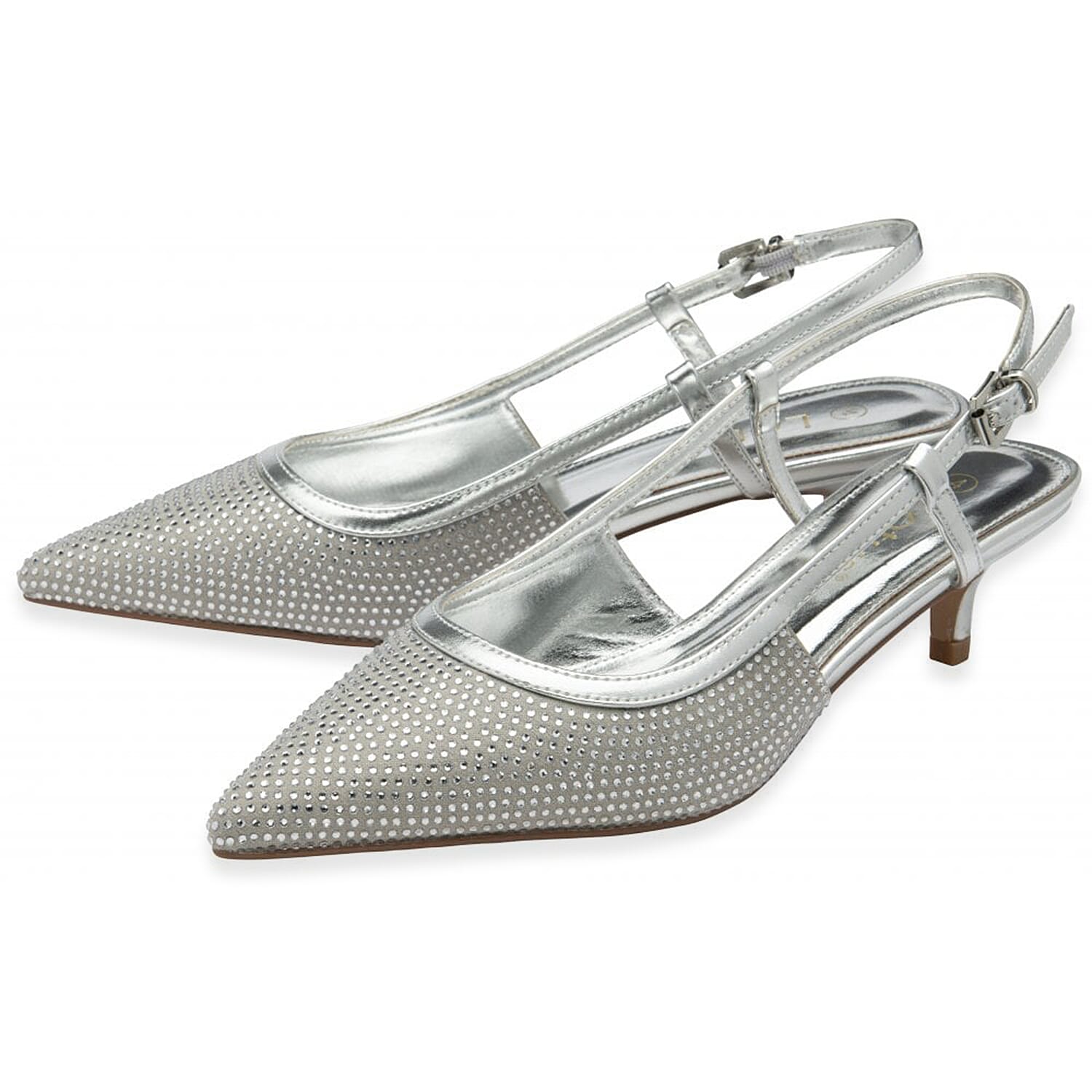 Lotus Bexley Slingback Pointed Toe Kitten Heel (Size 3) - Silver