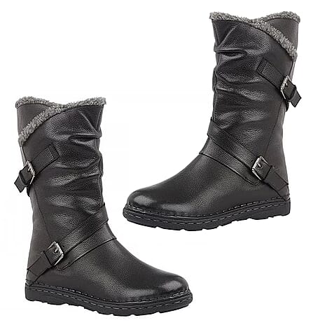 Lotus Women Jolanda II Mid-Calf Slouch Boots (Size 3) - Black