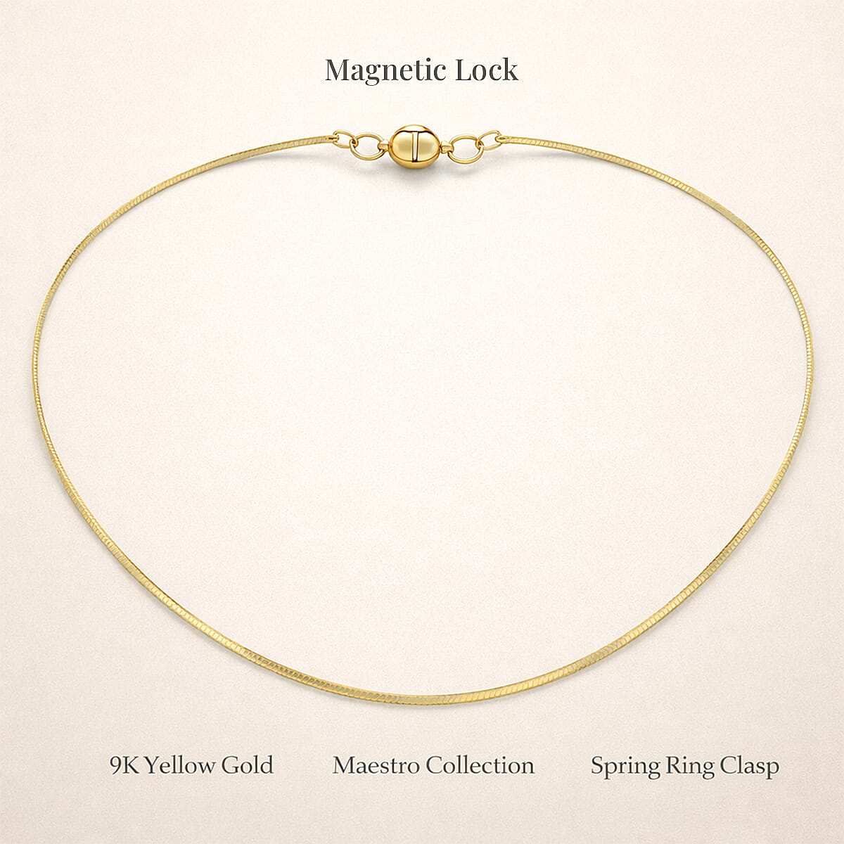 Maestro Collection - 9K Yellow Gold Necklace (Size 18) with Spring Ring Clasp & Magnetic Lock