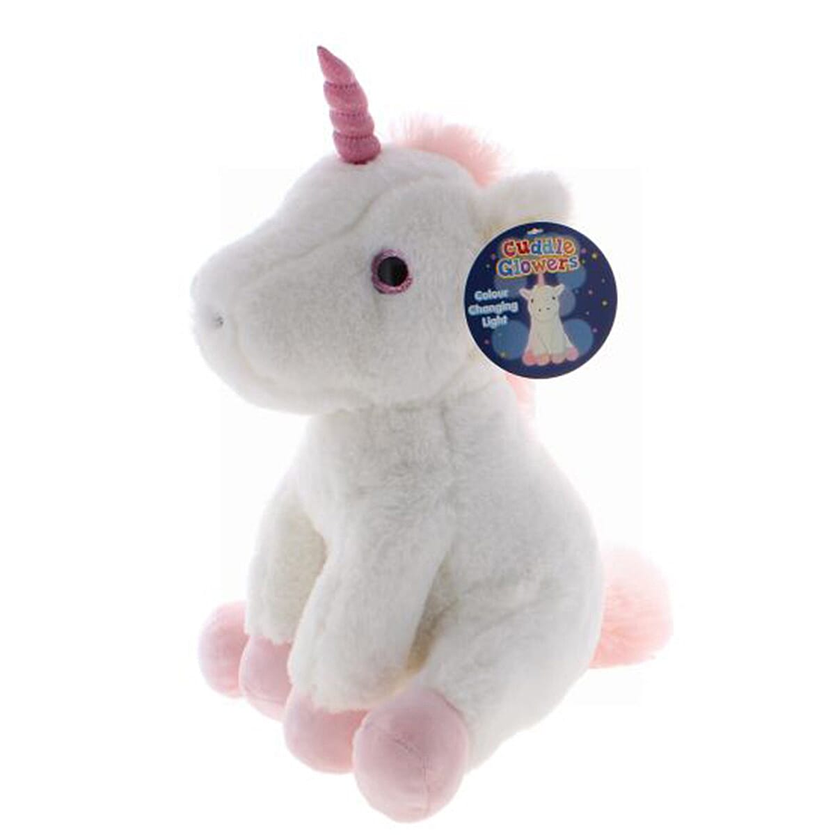 Cuddle Glower Unicorn Plush Toy with Colour Changing LED Light (35 cm) - White - Pink
