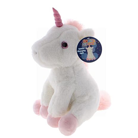 Cuddle Glower Unicorn Plush Toy with Colour Changing LED Light (35 cm) - White - Pink