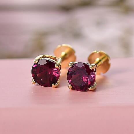 Rhodolite Garnet Earring with Screw Back in 18K Vermeil Yellow Gold Plated Sterling Silver 1.27 Ct.