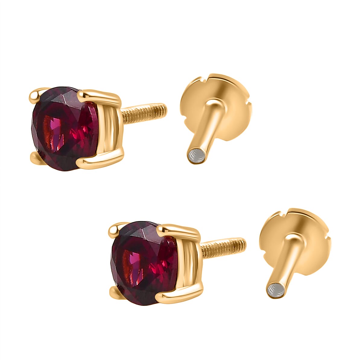 Rhodolite Garnet Earring with Screw Back in 18K Vermeil Yellow Gold Plated Sterling Silver 1.27 Ct.