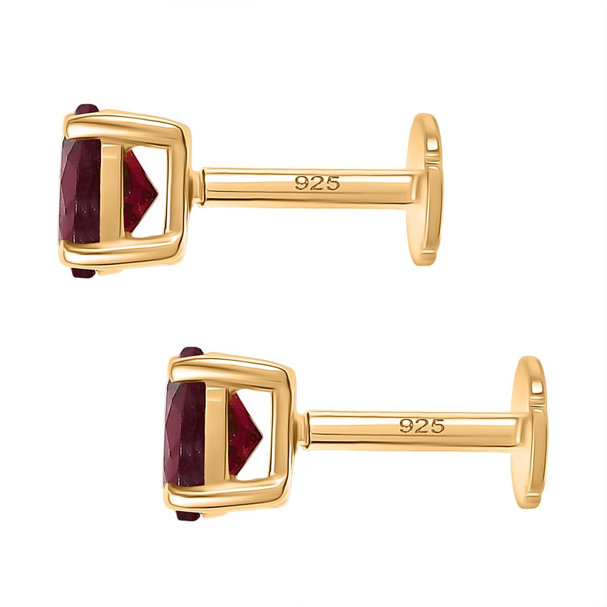 Rhodolite Garnet Earring with Screw Back in 18K Vermeil Yellow Gold Plated Sterling Silver 1.27 Ct.