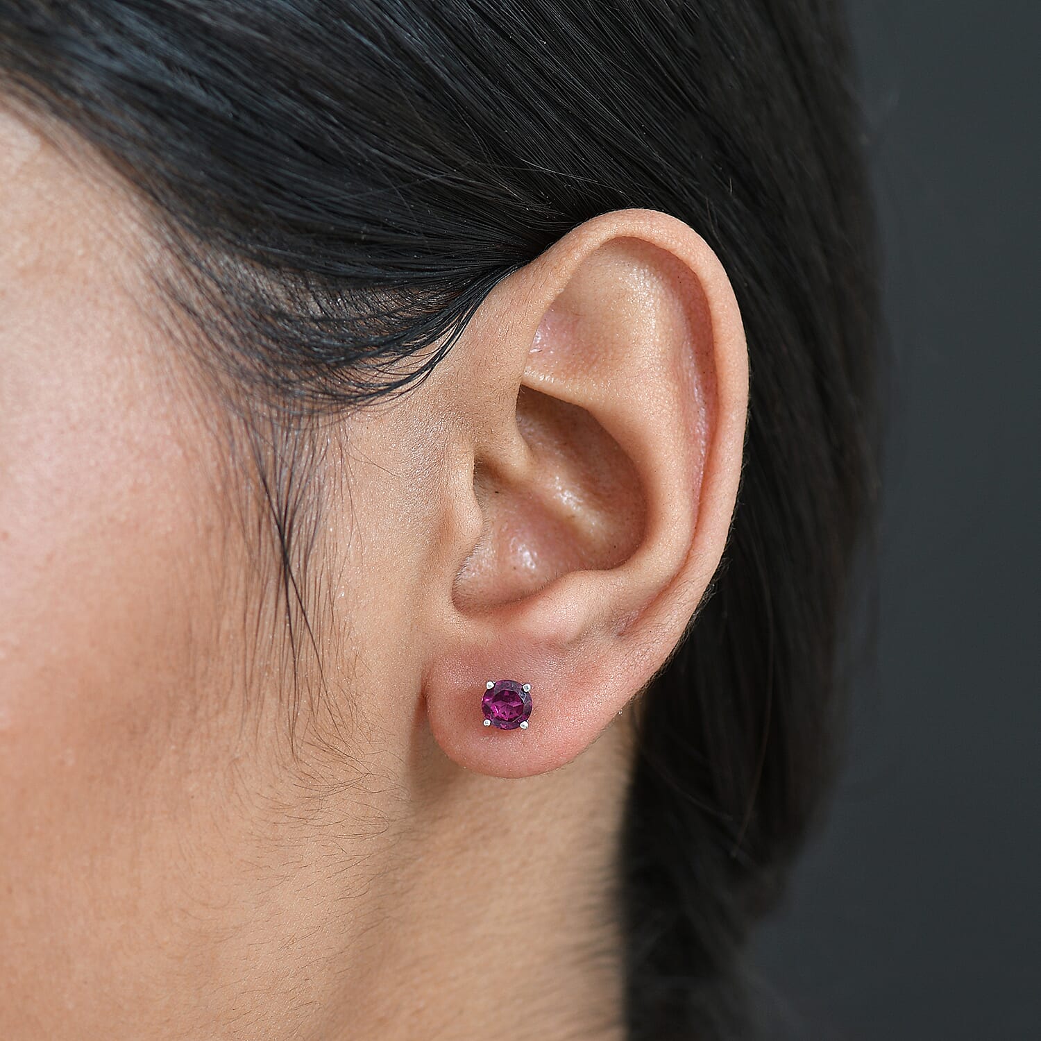 Rhodolite Garnet Earring with Screw Back in Rhodium Overlay Sterling Silver 1.26 Ct.