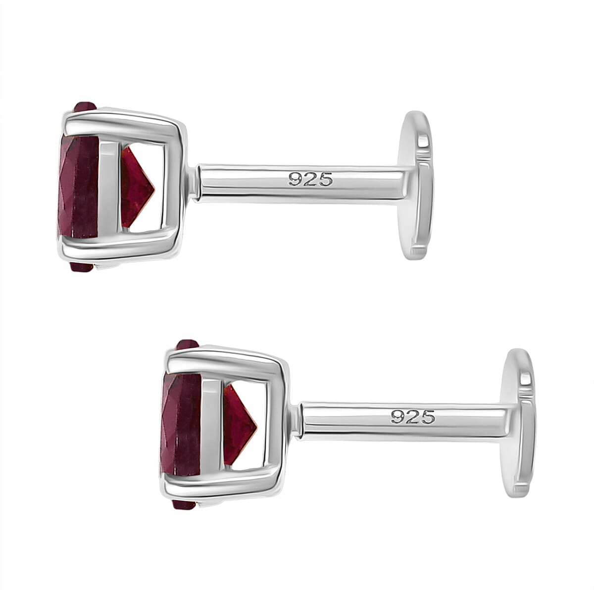 Rhodolite Garnet Earring with Screw Back in Rhodium Overlay Sterling Silver 1.26 Ct.