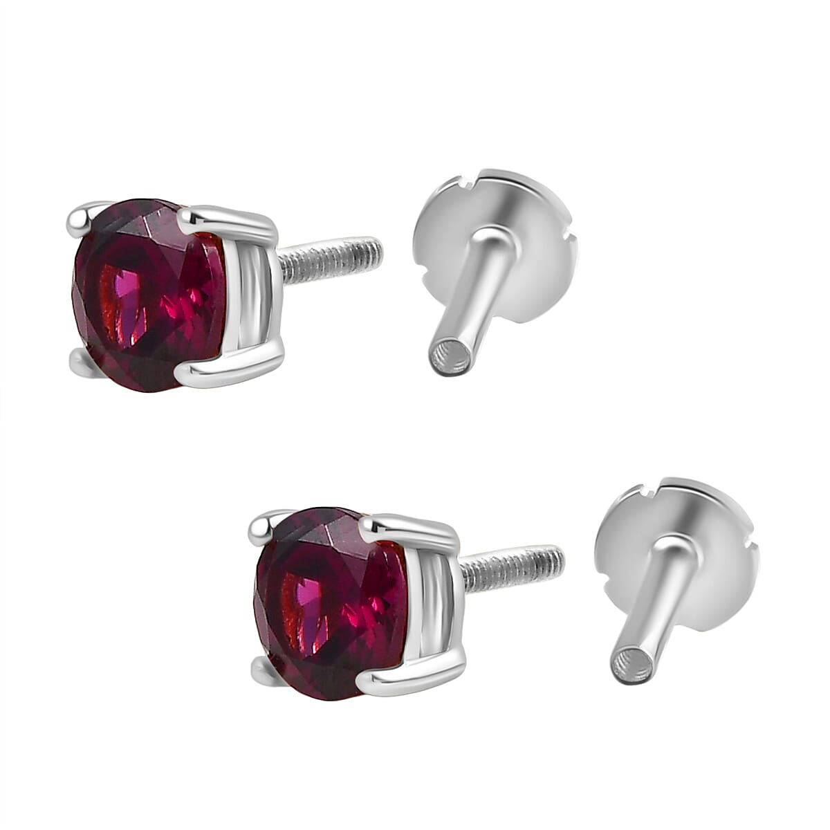 Rhodolite Garnet Earring with Screw Back in Rhodium Overlay Sterling Silver 1.26 Ct.