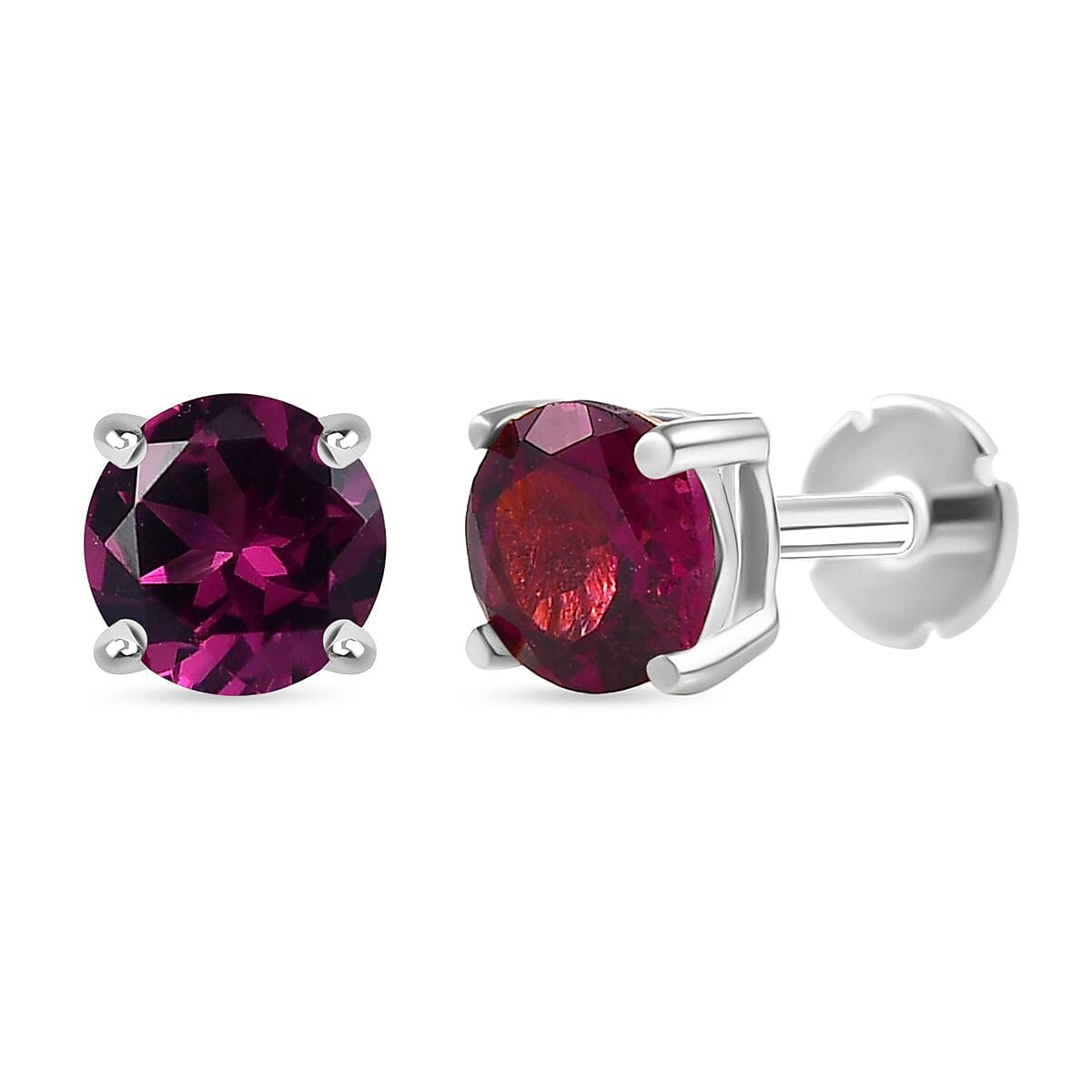 Rhodolite Garnet Earring with Screw Back in Rhodium Overlay Sterling Silver 1.26 Ct.