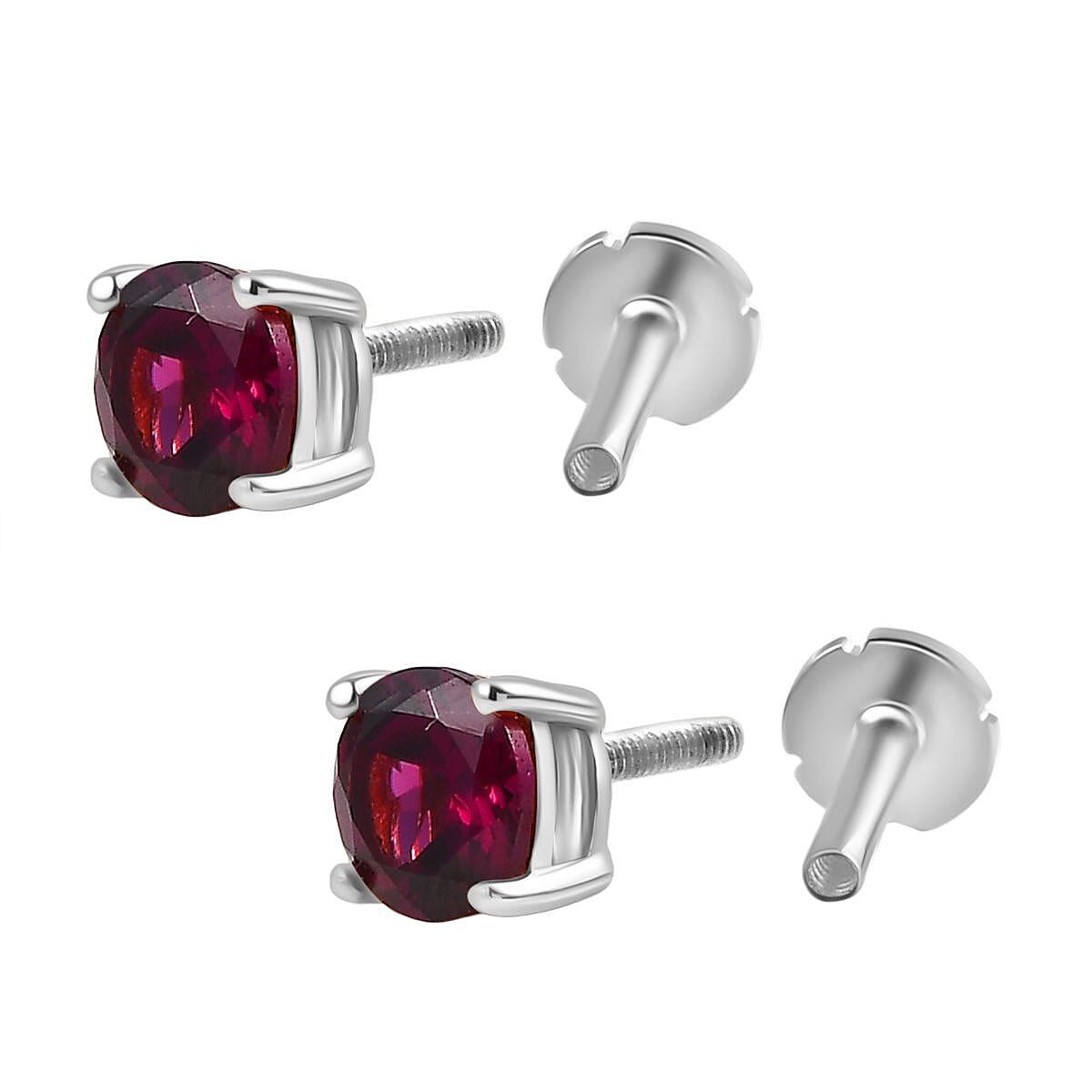 Rhodolite Garnet Earring with Screw Back in Rhodium Overlay Sterling Silver 1.26 Ct.