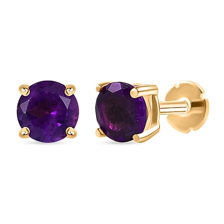 Poke Free Amethyst (5mm) February Birthstone Solitaire Stud Earring in 18K Vermeil Yellow Gold Plated Sterling Silver