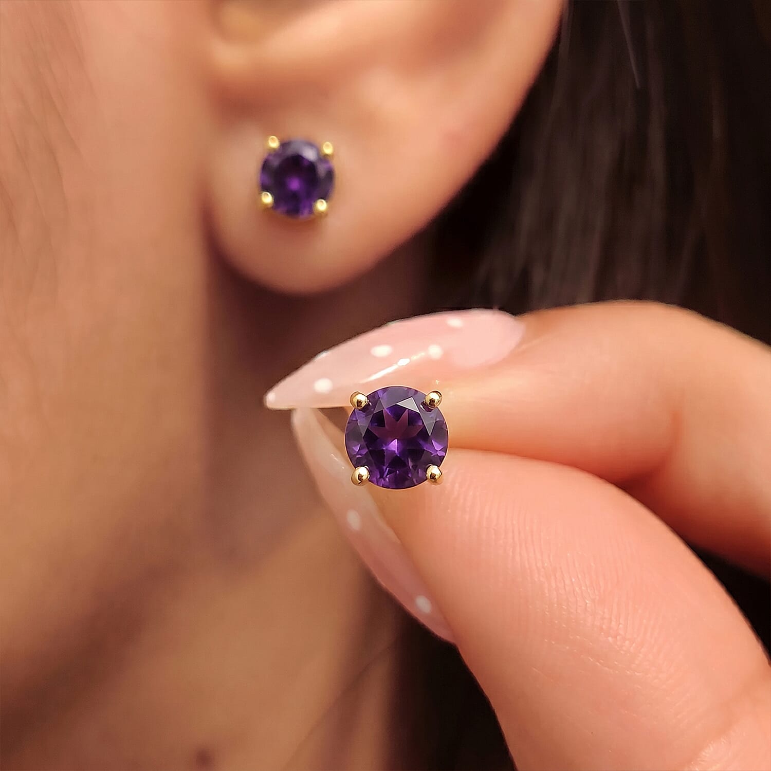 African Amethyst Earring with Screw Back in 18K Vermeil Yellow Gold Plated Sterling Silver