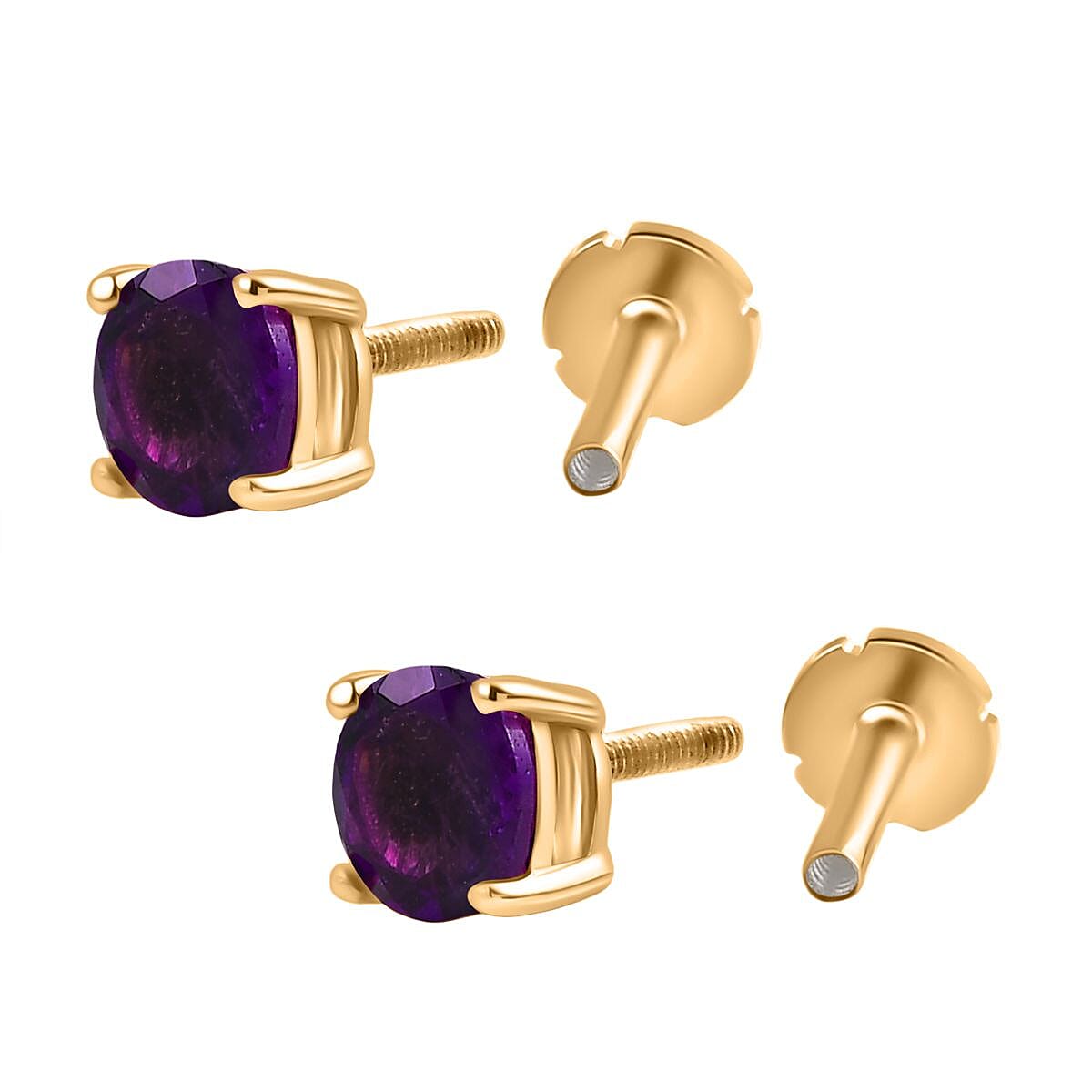 African Amethyst Earring with Screw Back in 18K Vermeil Yellow Gold Plated Sterling Silver